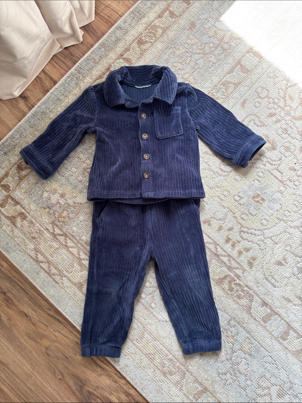 Corduroy Navy Kids Pajama Set - Two-Piece Sleepwear